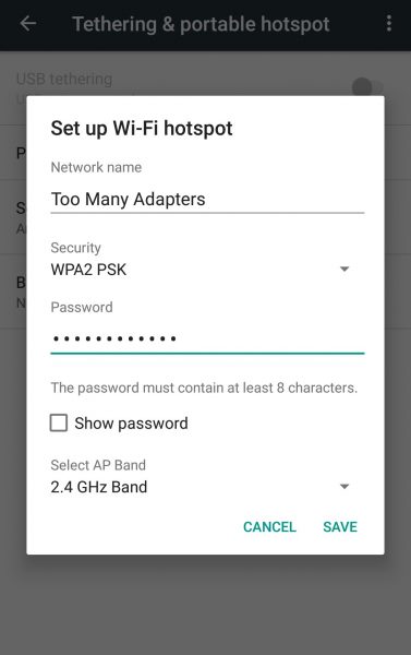Android hotspot settings