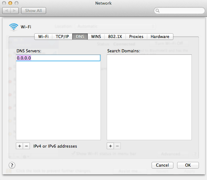 Changing DNS server settings screenshot mac