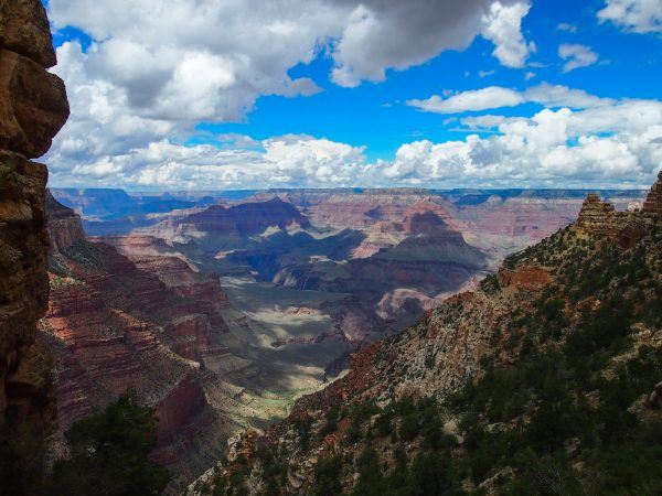 View of the Grand Canyon on a partly-cloudy day