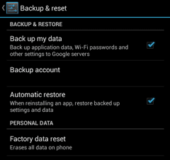 Android backup Google settings