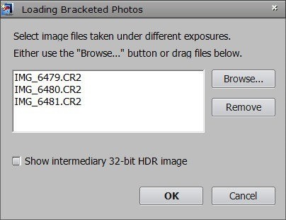Photomatix loading bracketed photos