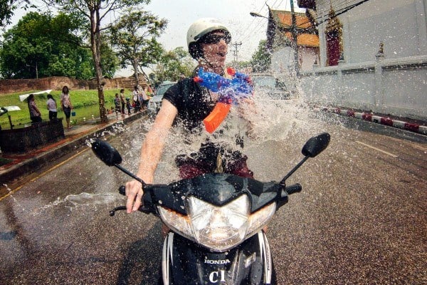 GoPro on moped during Songkran