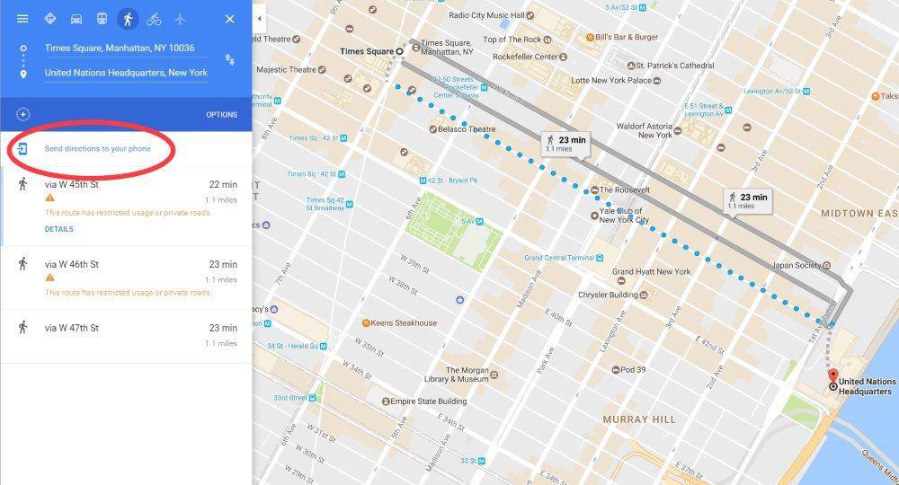 Google Maps - send to phone