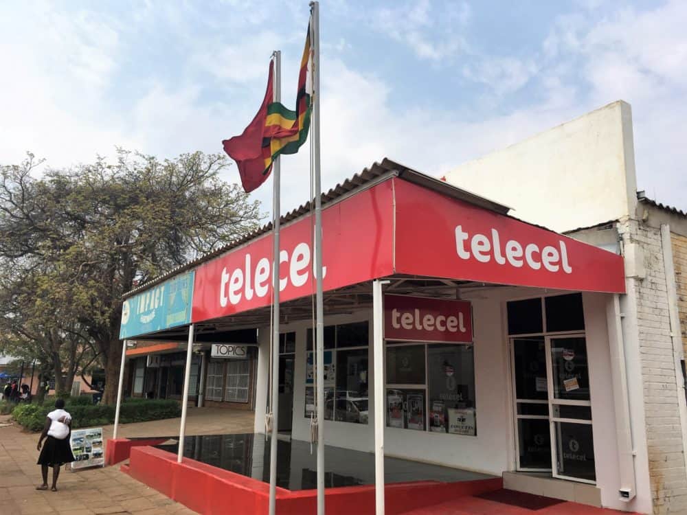 Outside view of a store with Telecel branding (at Victoria Falls)