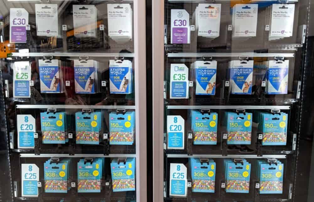 Heathrow vending machine with UK prepaid SIM card packages