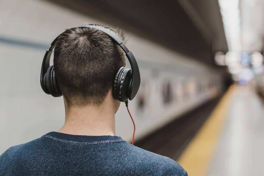 Headphones on train platform