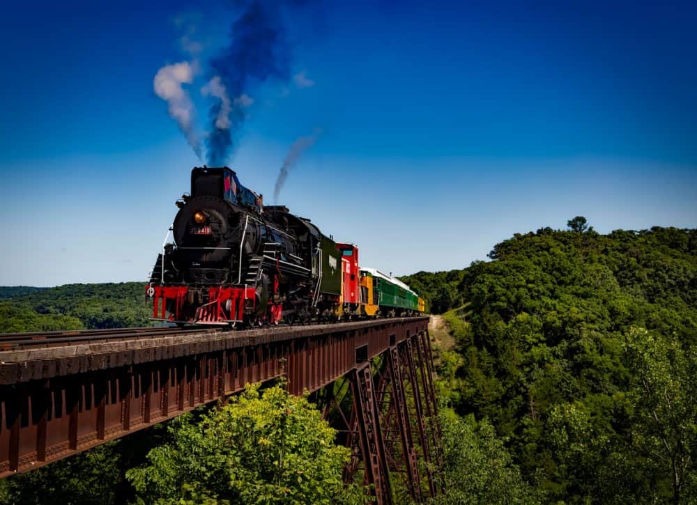 Steam train on bridge