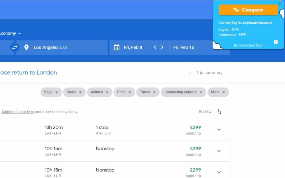 Flight Fare Compare Chrome extension