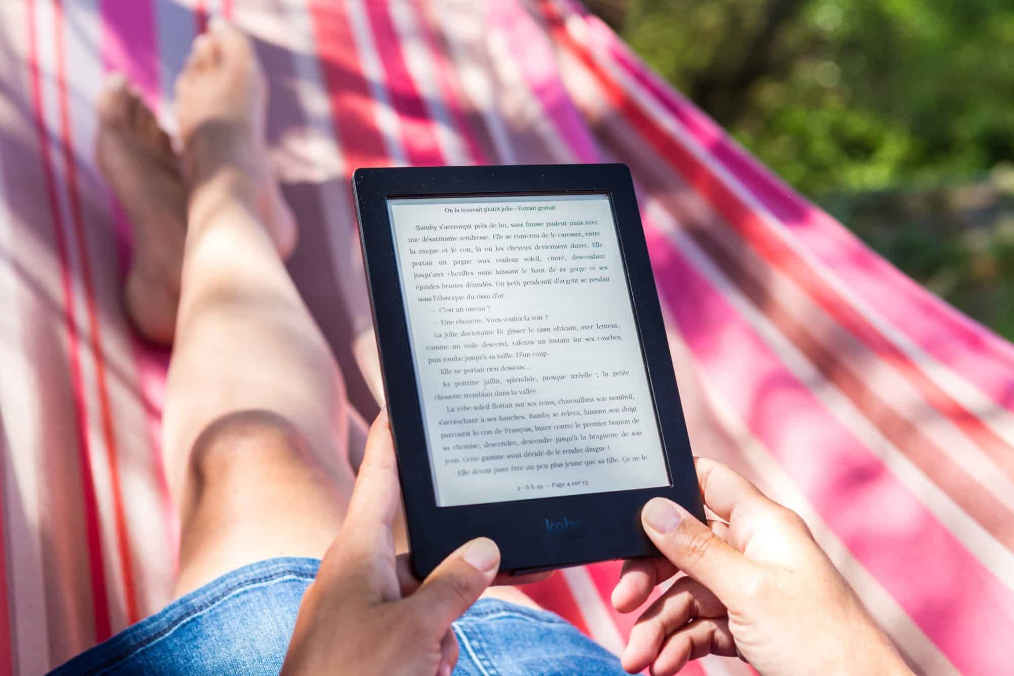 Reading Kindle on hammock