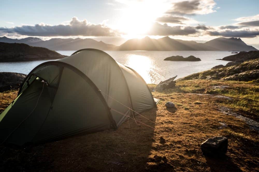 Tent overlooking a bay