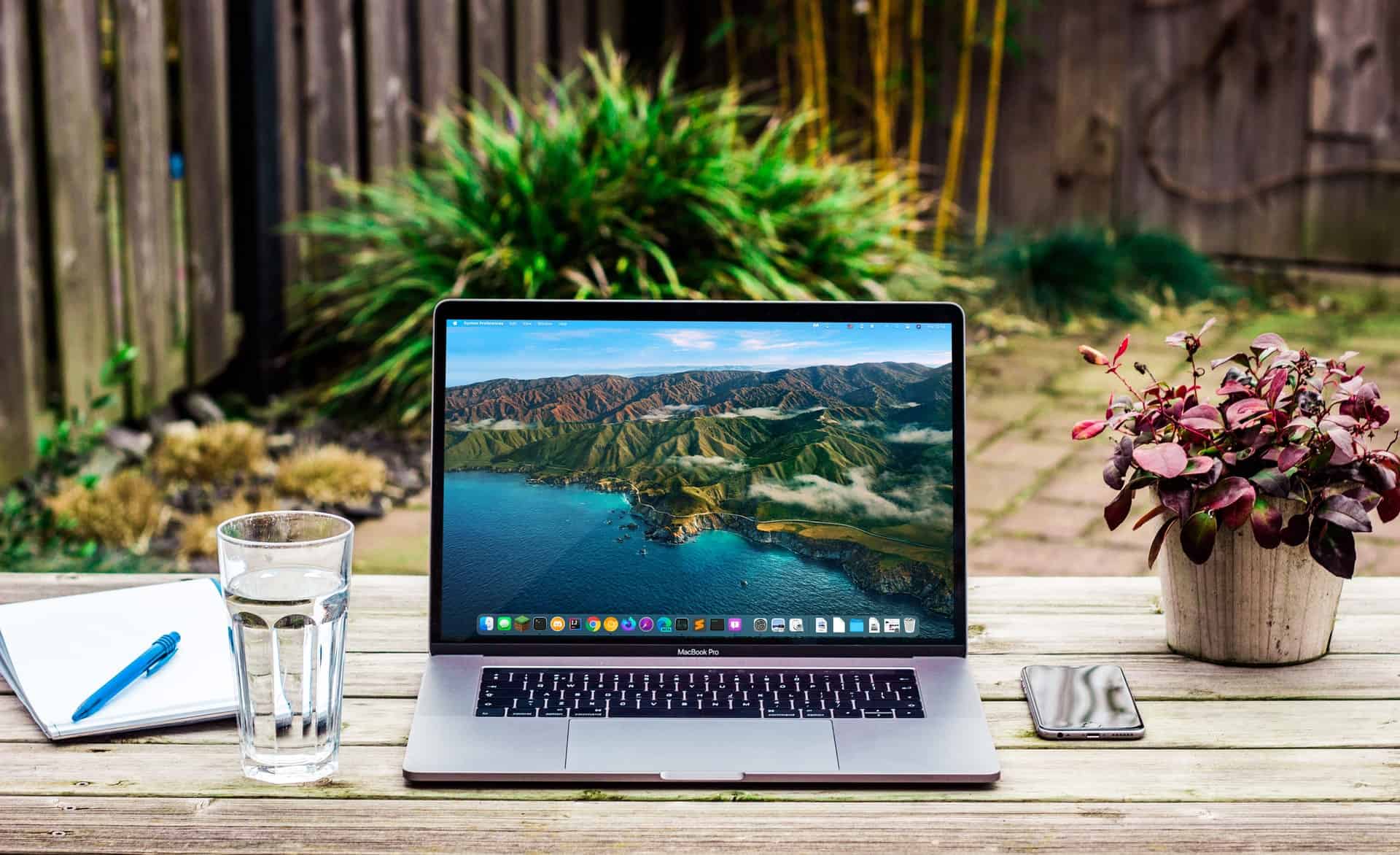 Laptop outside on a table