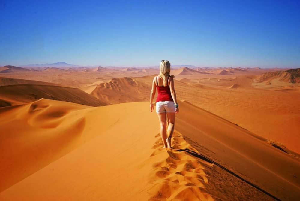 Lauren on a sand dune in Namibia