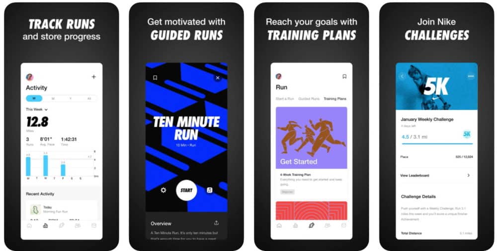 Screenshots from Nike Run Club app