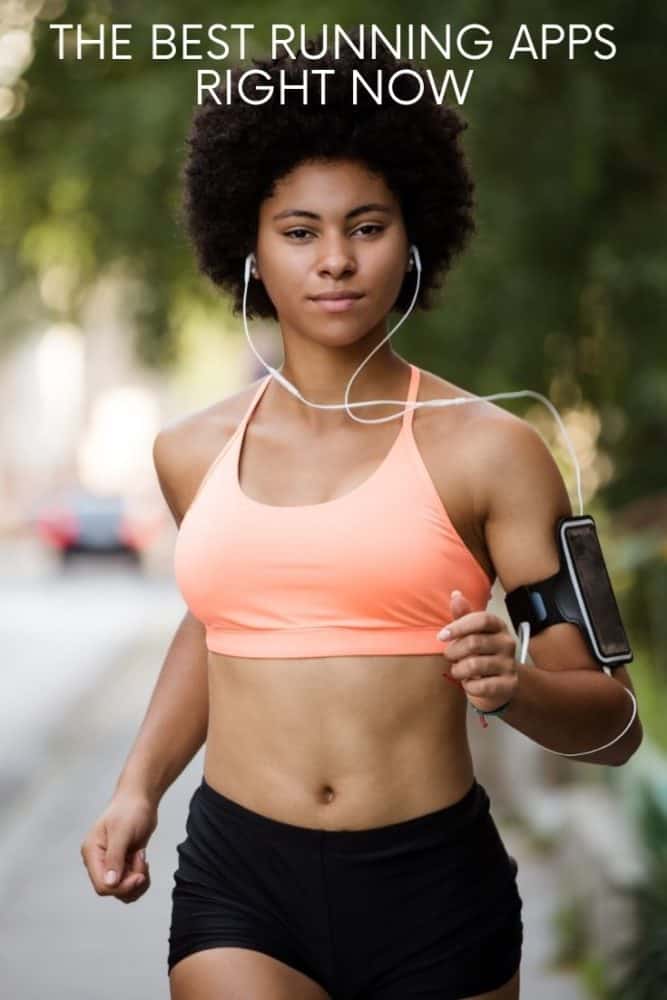 Woman running with phone in hand, with text "The Best Running Apps Right Now" at top
