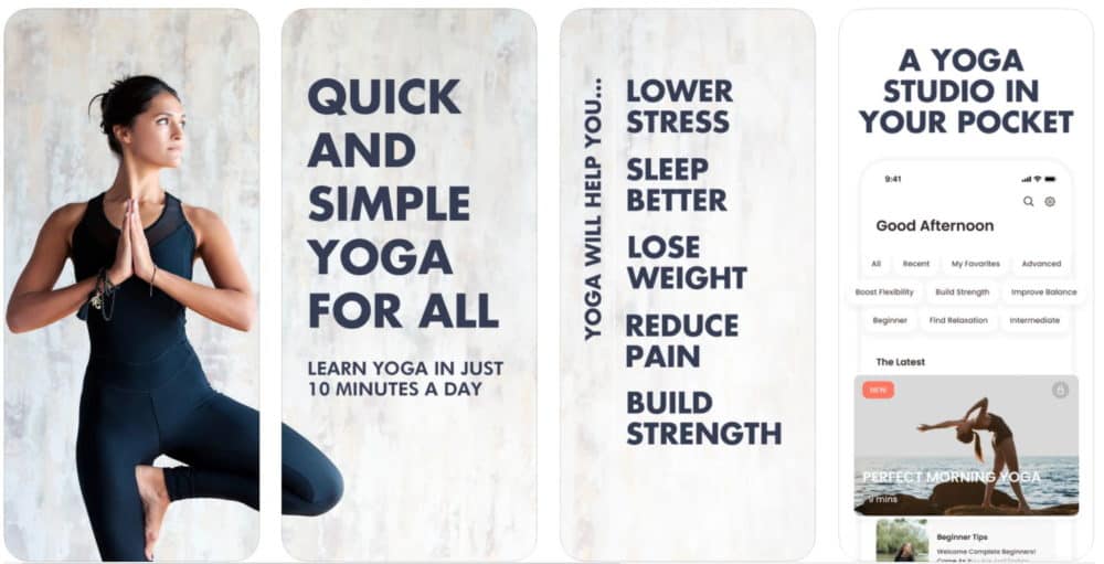 Screenshots and promotional information from Yoga for Beginners app