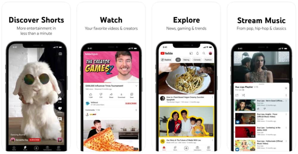 Screenshots of YouTube app