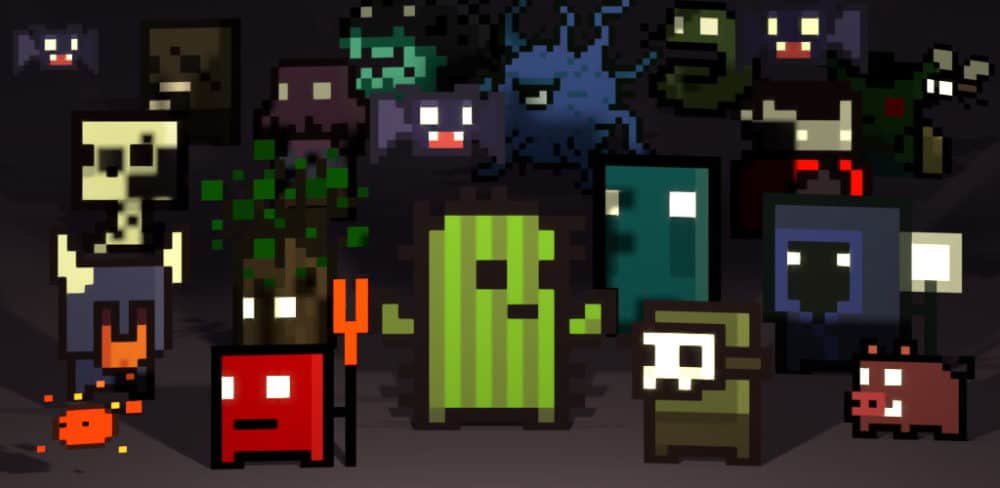 Screenshot of pixel-art characters from Dungeon Cards game.