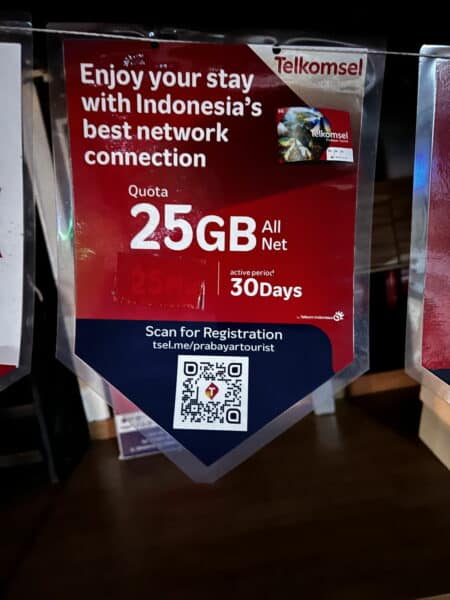 Telkomsel sign in Bali, advertising Indonesia's best network connection and 25GB data package
