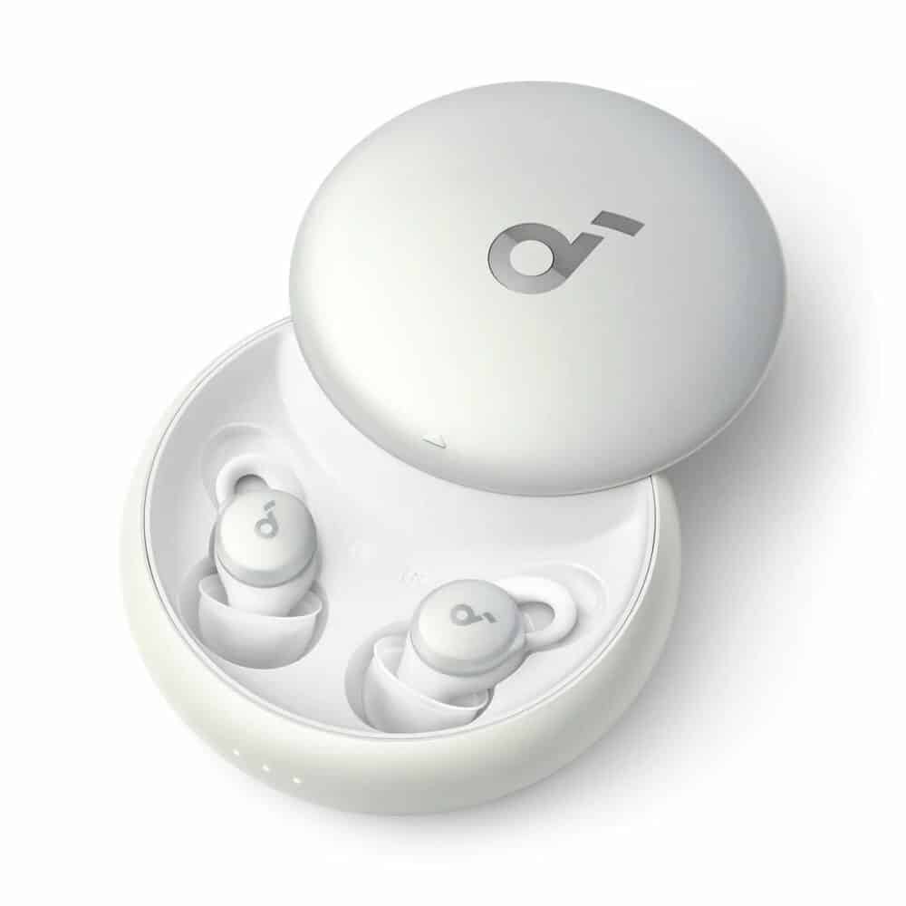 Soundcore Sleep A10 earbuds in white charging case