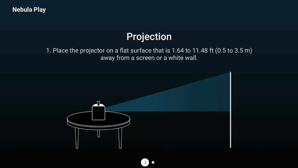 Screenshot of projection tips on Nebula Capsule 3 Laser projector