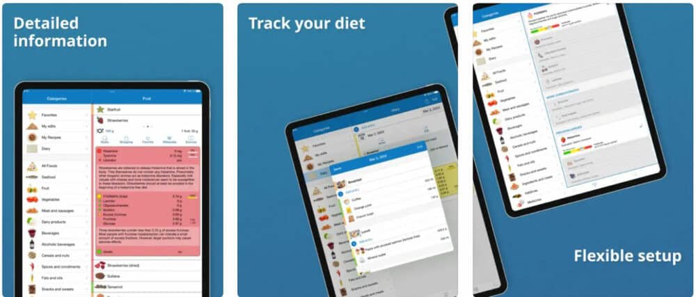 Screenshots of Food Intolerances app on iOS
